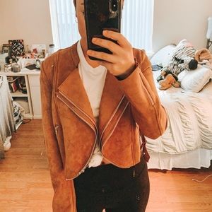 NEW cropped brown suede moto jacket